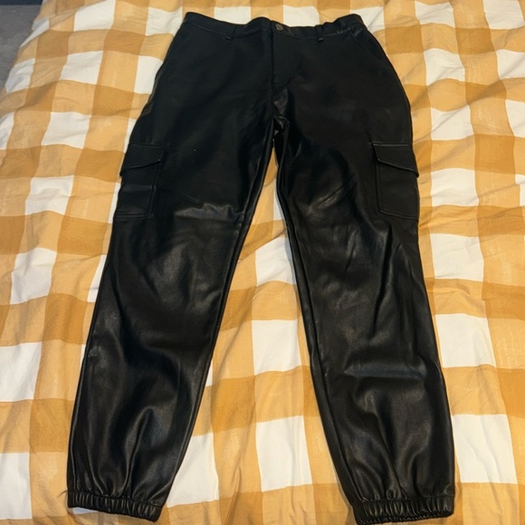 Black Leather Crop Joggers - Picture 1 of 3